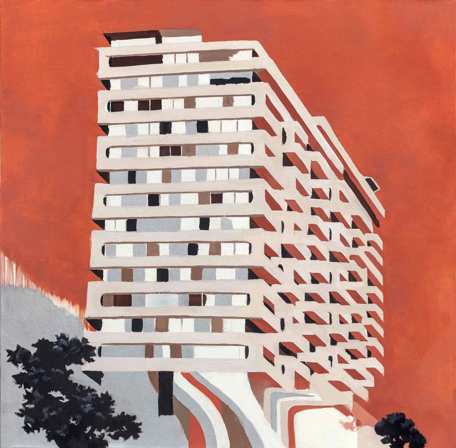 Rocking apartments: orange (60 x 60 cm), oil on canvas, 2021